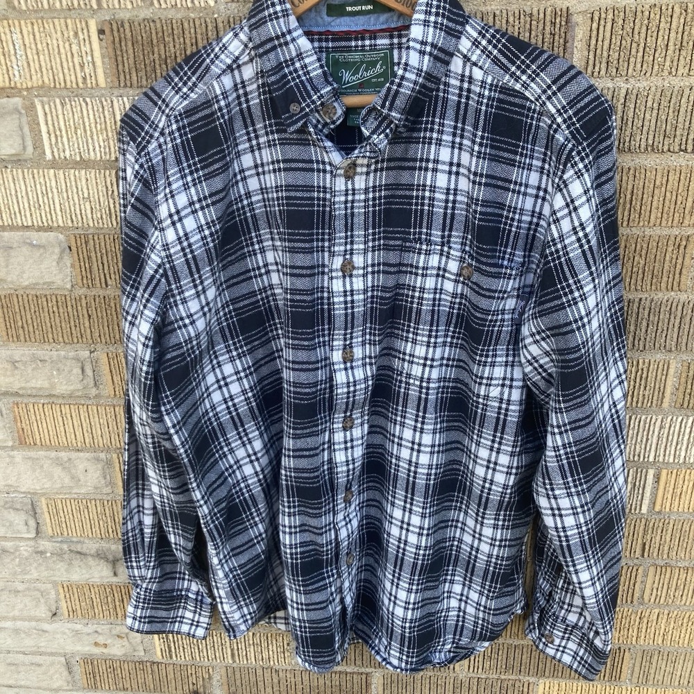 Woolrich Trout Run Flannel Shirt Mens Medium Plaid Longโ Sleeve Button Down